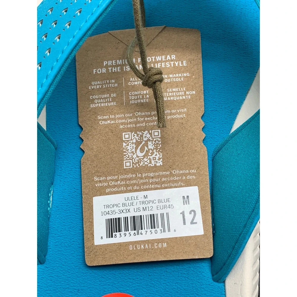 OluKai Ulele Tropic Blue Flip Flop Sandals 10435-3X3X Men's Sz 12 NWT